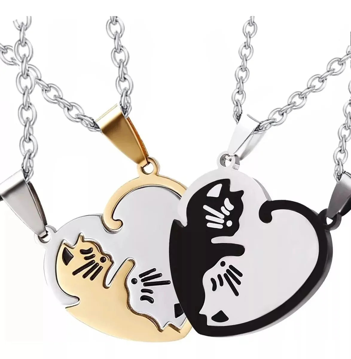 Collar De Pareja De Acero - Love Cat - Nebula